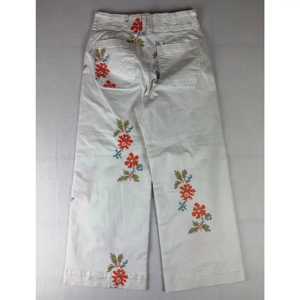 Maeve Anthropologie Colette Floral Embroidered White Jeans 28 - Picture 6 of 10